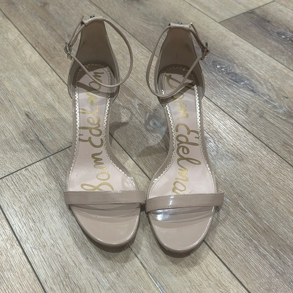 Sam Edelman Patti Nude Tan Strappy Ankle Sandal Pump Heel Business Neutral 10.5M